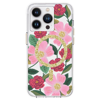 Rifle Paper Clear MagSafe - Hülle in Gold verziert für iPhone 14 Pro (Rose Garden)